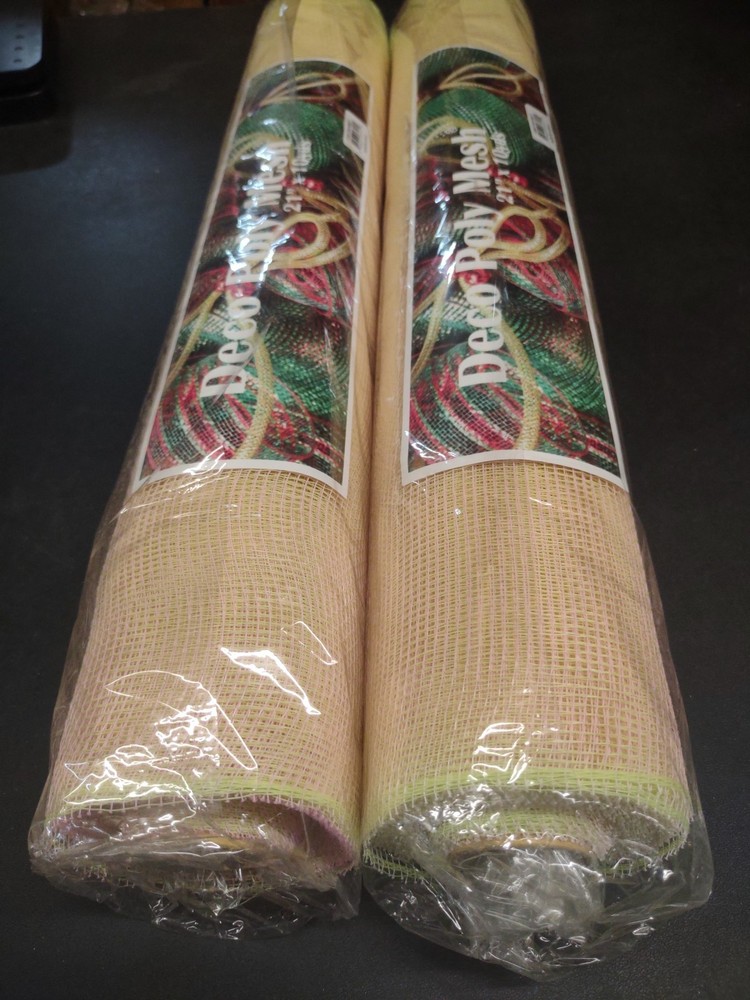 2 Rolls Deco Mesh 21″ Craig Bachman Quality 30′ Peach Two-Tone Pink & Lime Green