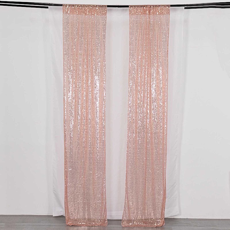 2 BLUSH 8ft x 2ft Sequined Backdrop Curtain with Rod Pockets Wedding Decorations