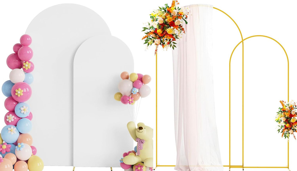 White Spandex Wedding Arch Cover Set of 2 for Parties and Events 7.2FT, 6FT