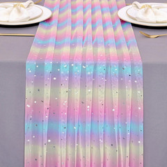 Rainbow Glitter Moon and Stars Tulle Table Runner 10FT Silver Sequin Metallic Fo