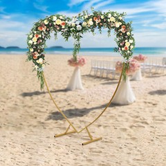 210cm(6.89ft) Heart Shaped Gold Metal Balloon Arch Stand Frame Display Kit Love
