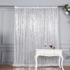 SILVER 8 ft x 8 ft Sequined Backdrop Curtain Wedding Party Booth Light Gray