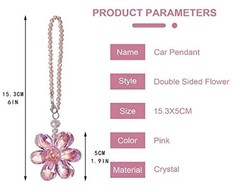 Pink Crystal Flower Car Charm Rear View Mirror Pendant Decor | Pink Flower