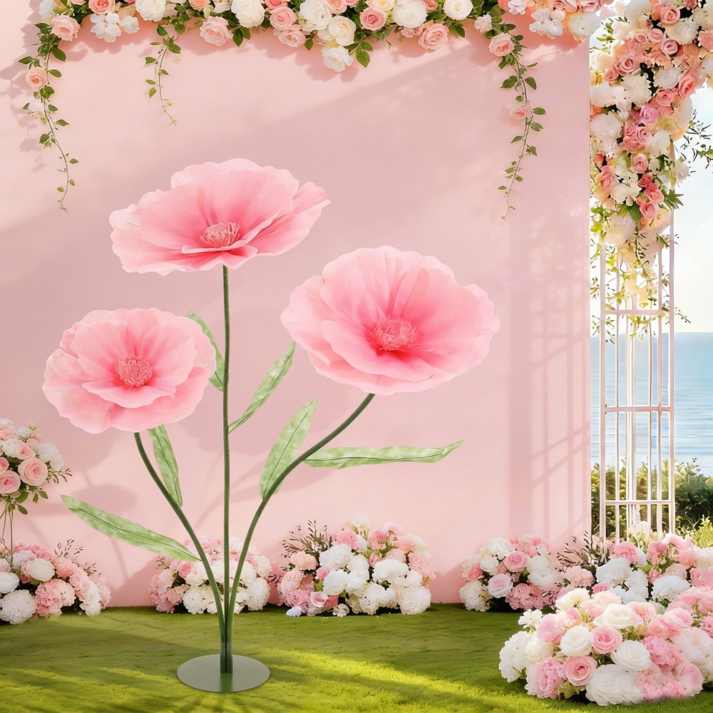 3 Heads Giant Floor Standing Artificial Hibiscus Flower With Base Wedding Event