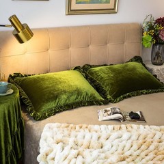 Velvet Pillow Shams Set of 2 Retro Ruffle Flounces Trim Soft Decorative Luxur…