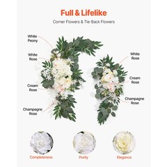 Uimoso Artificial Wedding Arch Flowers Kit White With 2 Pcs Flowers 1 Pcs Drapes