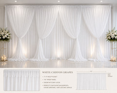 115″ x 216″ WHITE Chiffon Curtains Drapes Panel for Event Decor Backdrop Draping