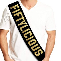 Fiftylicious Black and Gold Glitter Satin Sash – Happy 50th Birthday Party Su…