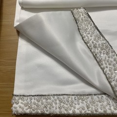 White Bridal Satin With Beaded Ends. 15.75” X 94” Double Sided Table Decor