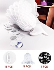 Hanging Paper Bells Honeycomb 5 Pieces and Glittery Silver Tassels,White Brid…