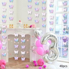 2Pcs 3D Paper Butterfly Garlands Bunting 98.43inch Long Each Reusable Supplies
