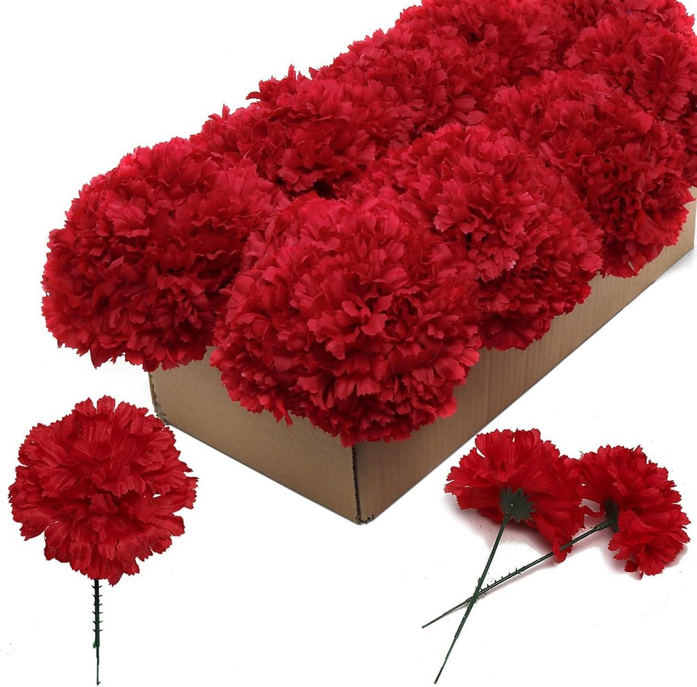 Larksilk Burgundy Carnations, Fake Flowers, 100 Pack for Events, Weddings, DIY