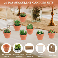 24 Pcs Succulent Candles Party Favors, Bulk Cactus Table Decor with Mini Terraco