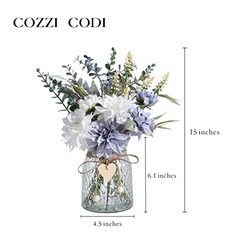 Fake Flowers Artificial Blue Flowers with Vase, Table White and Blue