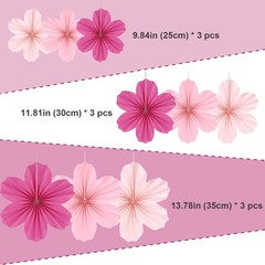 9 Pcs Pink Party Paper Flowers Decorations Hot Pink Paper Fans Hanging Orname…