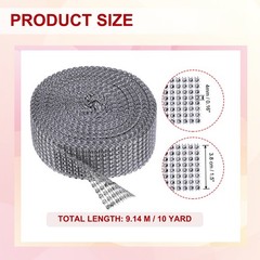 1.5″x10 Yard Crystal Rhinestones Mesh Ribbon Gray (4mm)