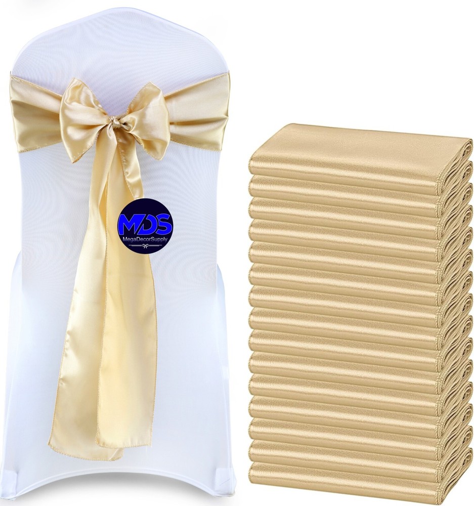 100 Champagne Gold Satin Chair Sashes Silky Sateen Chair Bow wedding party décor