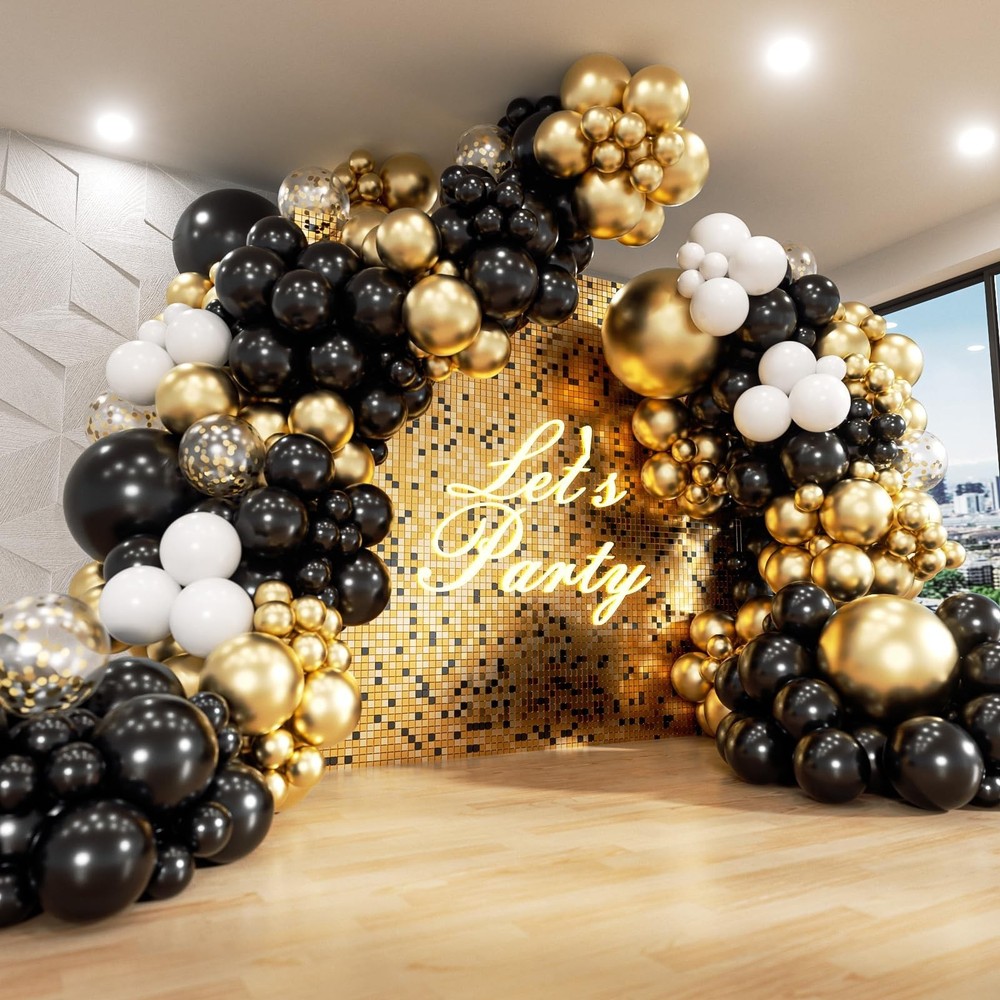 182pcs Black and Gold Balloons Garland Arch Kit, 5 10 12 18 inch Black White …