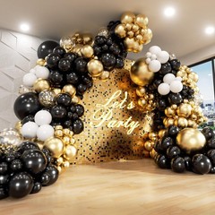 182pcs Black and Gold Balloons Garland Arch Kit, 5 10 12 18 inch Black White …