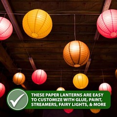 Mudra Crafts 12 Inch Round Chinese Gold Paper Lanterns Hanging Decor | 10 PCs…