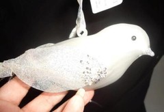 Silvestri Satin White Glass Bird Ornament Winter Wedding Decor Holiday Elegance