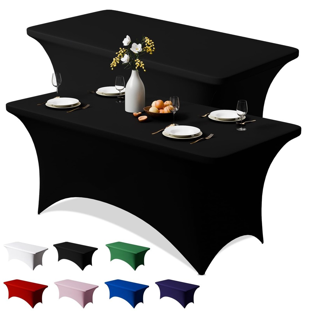 Trlyc 2 Pack 6FT Spandex Table Cloth – 72 x 30 Inch Rectangular Stretch Table…