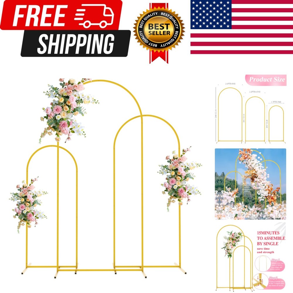 Wedding Arch Backdrop Stand 6FT, 5FT, 4FT Set of 3 Gold Metal Arch Stand for …