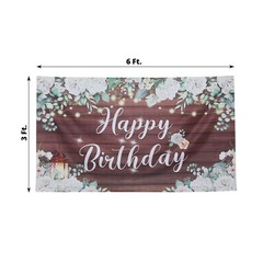 Brown White 6×3 feet Happy Birthday Wood Floral Printed Party BACKDROP Party