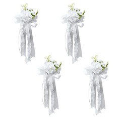 4Pcs Luxurious Simulation Rose Bowknot Car Decoration for Wedding Celebration