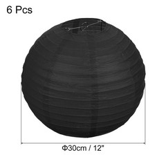 6pcs 12 Inch Folding Hanging Paper Lanterns Large Lampshade Black