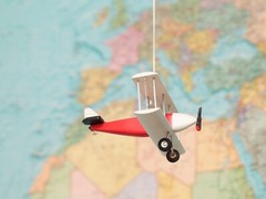 Hanging Airplane, Red White Black, Nursery Decor, Decorative wooden airplane