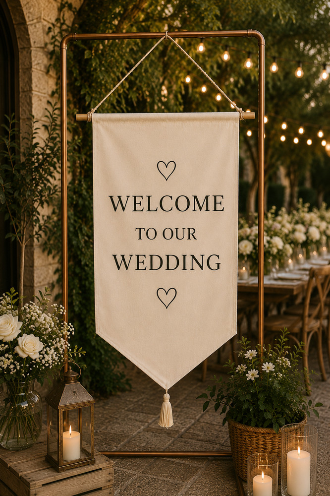 Welcome Linen Banner, Fabric Welcome Sign, Wedding Entrance Decor, Event Welcome