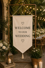 Welcome Linen Banner, Fabric Welcome Sign, Wedding Entrance Decor, Event Welcome