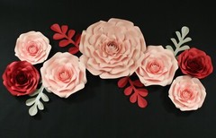 Decor In The Box 11 Piece Handmade Paper Flower Set Fully Assembled -Red/Pink