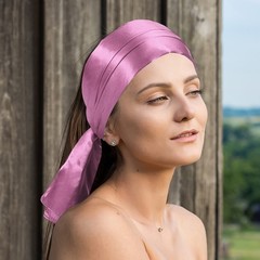 2Pcs 35 Inch Square Satin Head Scarf Silk Feeling Hair Scarf, Grey Pink