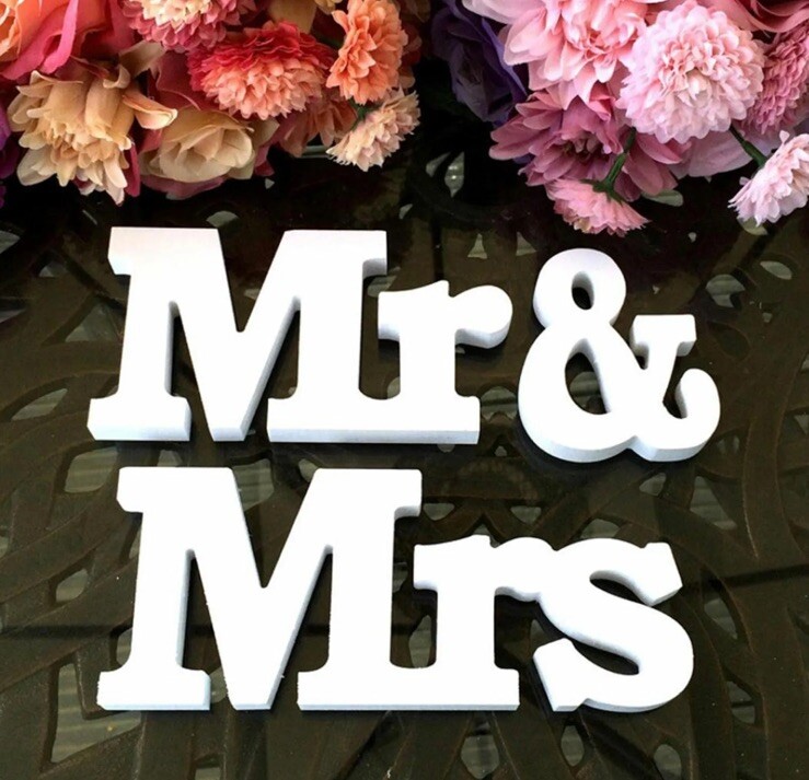 Wood Sign Mr and Mrs for Wedding Anniversary Letters Table Top Party Props Deco