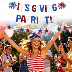 It’s Giving Patriotic Banner, Glitter 4th of July Banner Red White and Blue