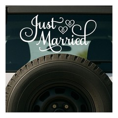Just Married Car Decal, Wedding Day Decor, 24″ W x 12″ H, White