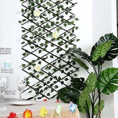 Green 17x 95″ Expandable Lattice Fence Wood Backdrop Panel Silk Ivy Leaves Party