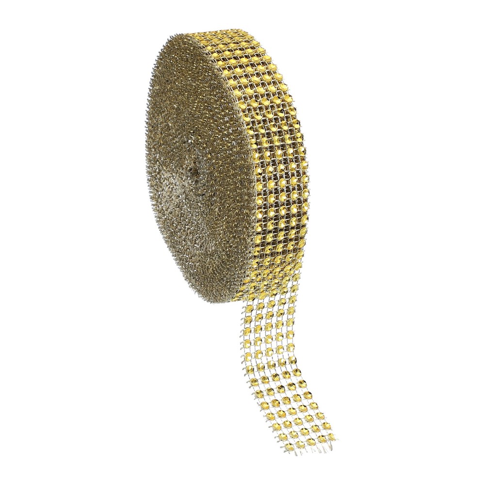 1″x10 Yard Crystal Rhinestones Mesh Ribbon Gold (4mm)