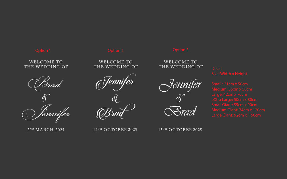 Custom Wedding Welcome Sign Sticker Decal Wall Mirror Frame Removable