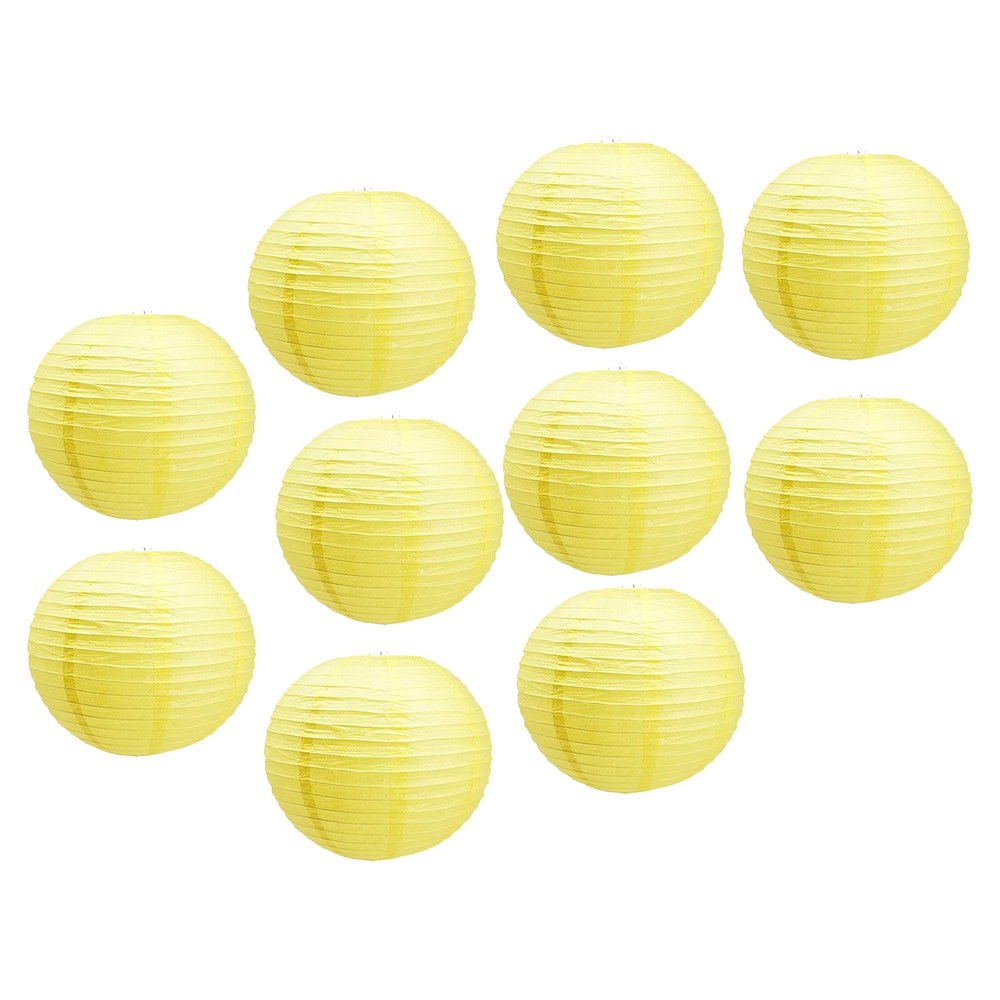 Mudra Crafts 12 Inch Round Chinese Yellow Paper Lanterns Hanging Decor | 10 P…