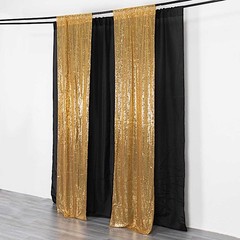 2 GOLD 8ft x 2ft Sequined Backdrop Curtain with Rod Pockets Wedding Decorations
