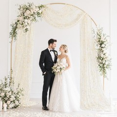 Beige Wedding Arch Draping Fabric 1 Panel 28″ x 20FT Glitter Sheer Backdrop