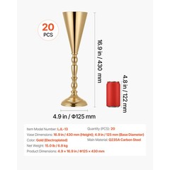 Uimoso Set of 20 Gold Trumpet Vases, 16.9in Tall Wedding Table Centerpieces