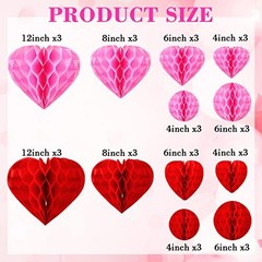 36 Pcs Valentine Heart Honeycomb Decorations Pom Poms Honeycomb Ball Pink, Red