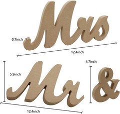Mr and Mrs Signs Wedding Table Decorations, Wooden Freestanding Wood Color