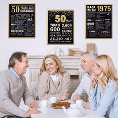 50th Birthday Gifts for Men 1975 Birthday Decorations 3 Pieces 11 x 14 Back i…