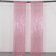 2 PINK 8ft x 2ft Sequined Backdrop Curtain with Rod Pockets Wedding Decorations