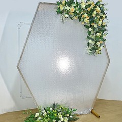 8 ft SILVER Sparkle Sequin Hexagon Backdrop STAND COVER Party Events Decorations